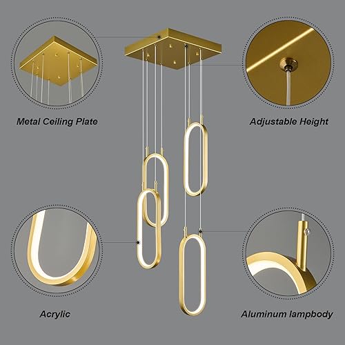 Miniatura 6 de FDPBY Lámpara colgante de cocina moderna con 4 anillos, lámpara colgante ovalada para cocina, isla, dormitorio, sala de estar, comedor