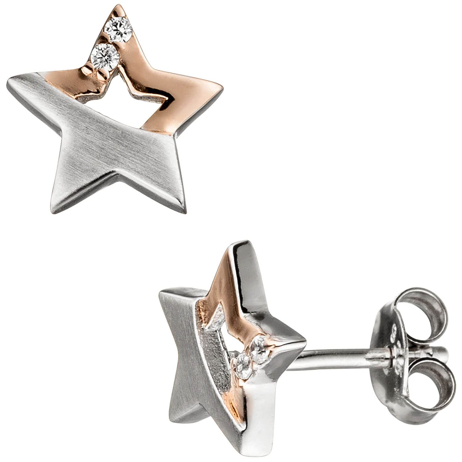 Kinder Schmuck-Set Stern 925 Silber teil rotvergoldet Zirkonia mit Kette 42cm
