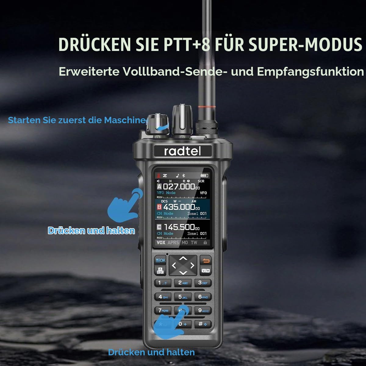 Radtel RT-950 PRO Amateurfunkgerät, 27 MHz TX, GPS/APRS, 10 W Walkie-Talkie mit großer Reichweite, Handfunkgerät, AM/FM/CB/SW/MW/LW RX, Bluetooth-App-Programmierung (mit Programmierkabel, weibliche An