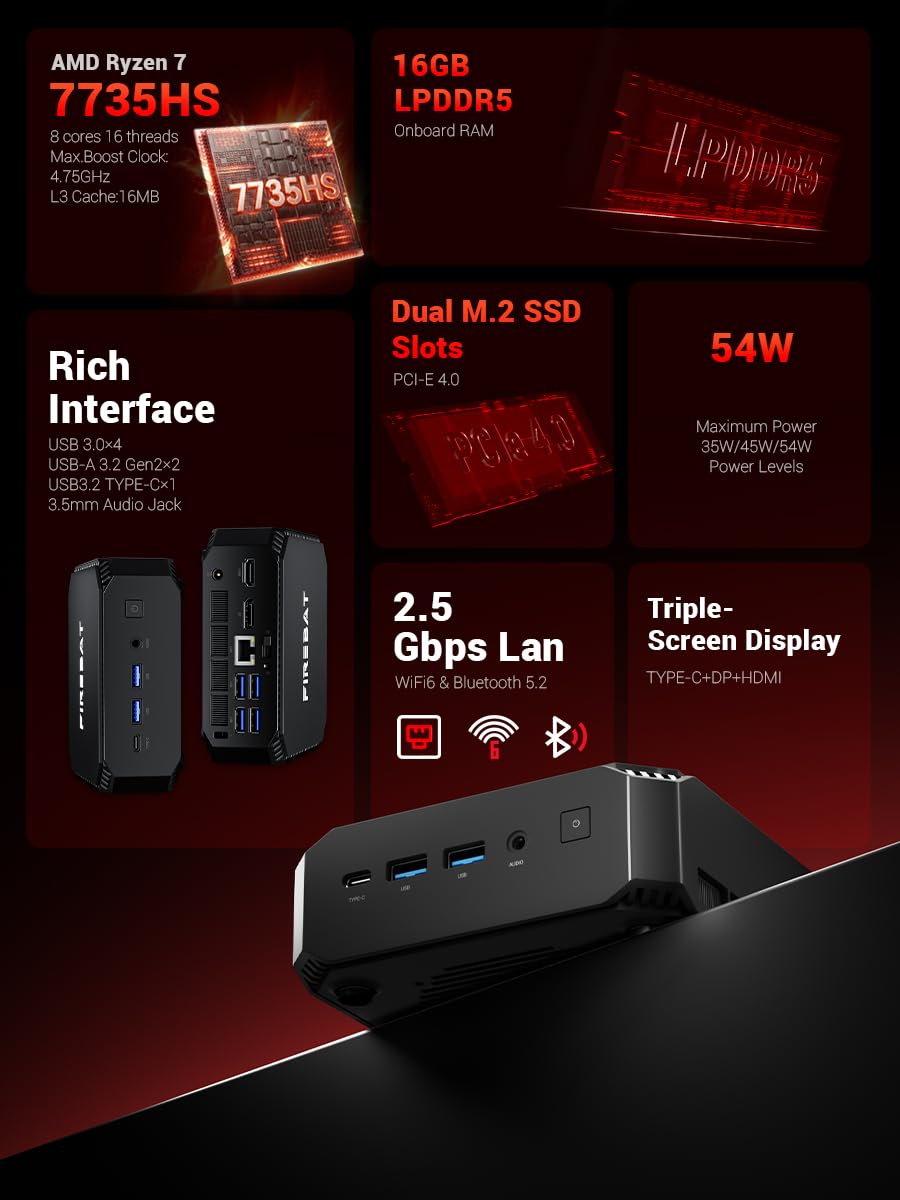 ミニPC FIREBAT MINIPC Ryzen7 7735HS 512GB/16GB Amazon.co.jp: FIREBAT Mini Gaming PC Ryzen7 7735HS【A6】8C/16T