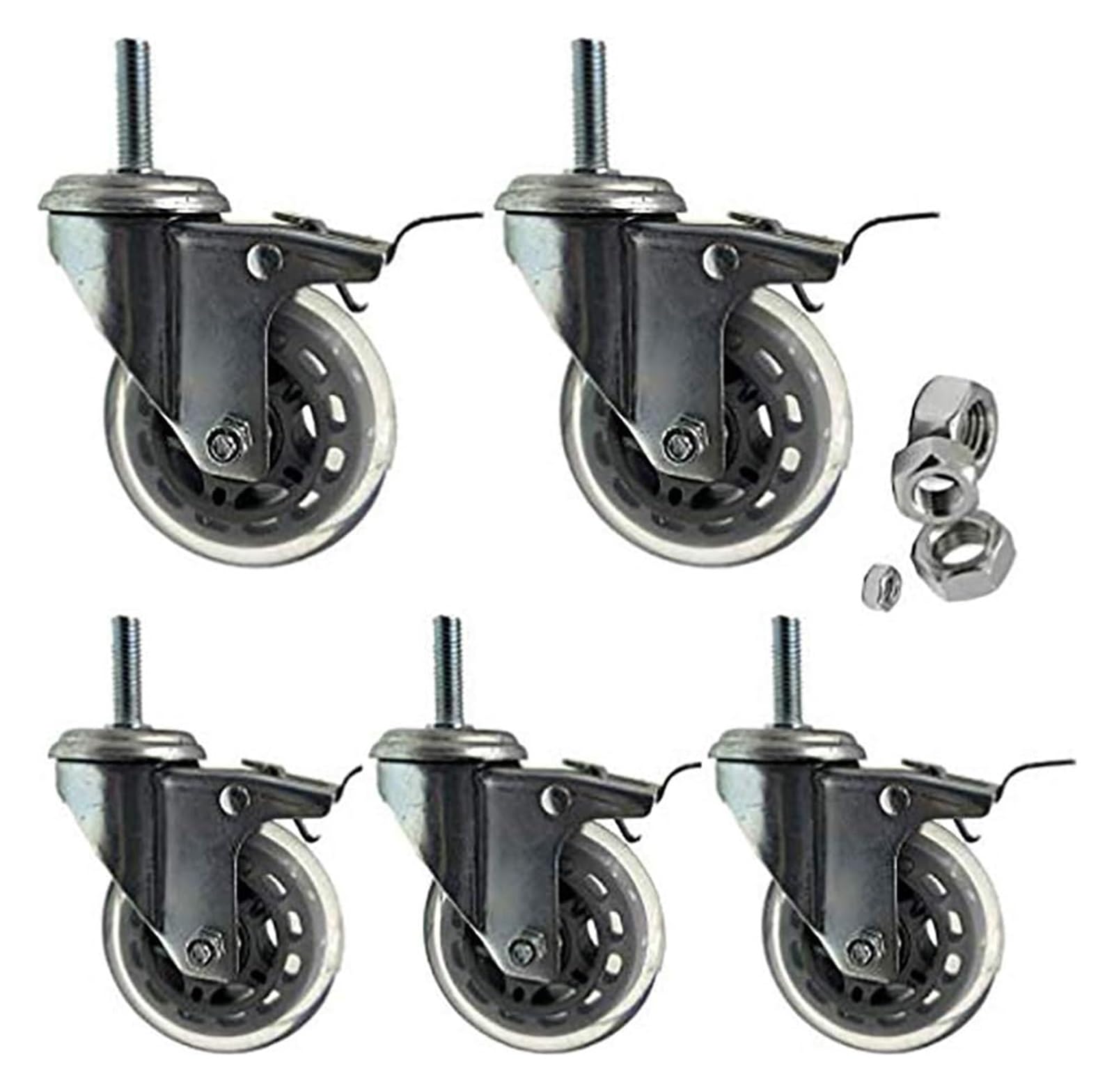 GYRAZXS Heavy Duty Swivel Caster Wheels with Brake 660 lbs Capacity Replacement Wheels for Carts & Workbenches 75mm Threaded Stem Rolling Casters for Furniture