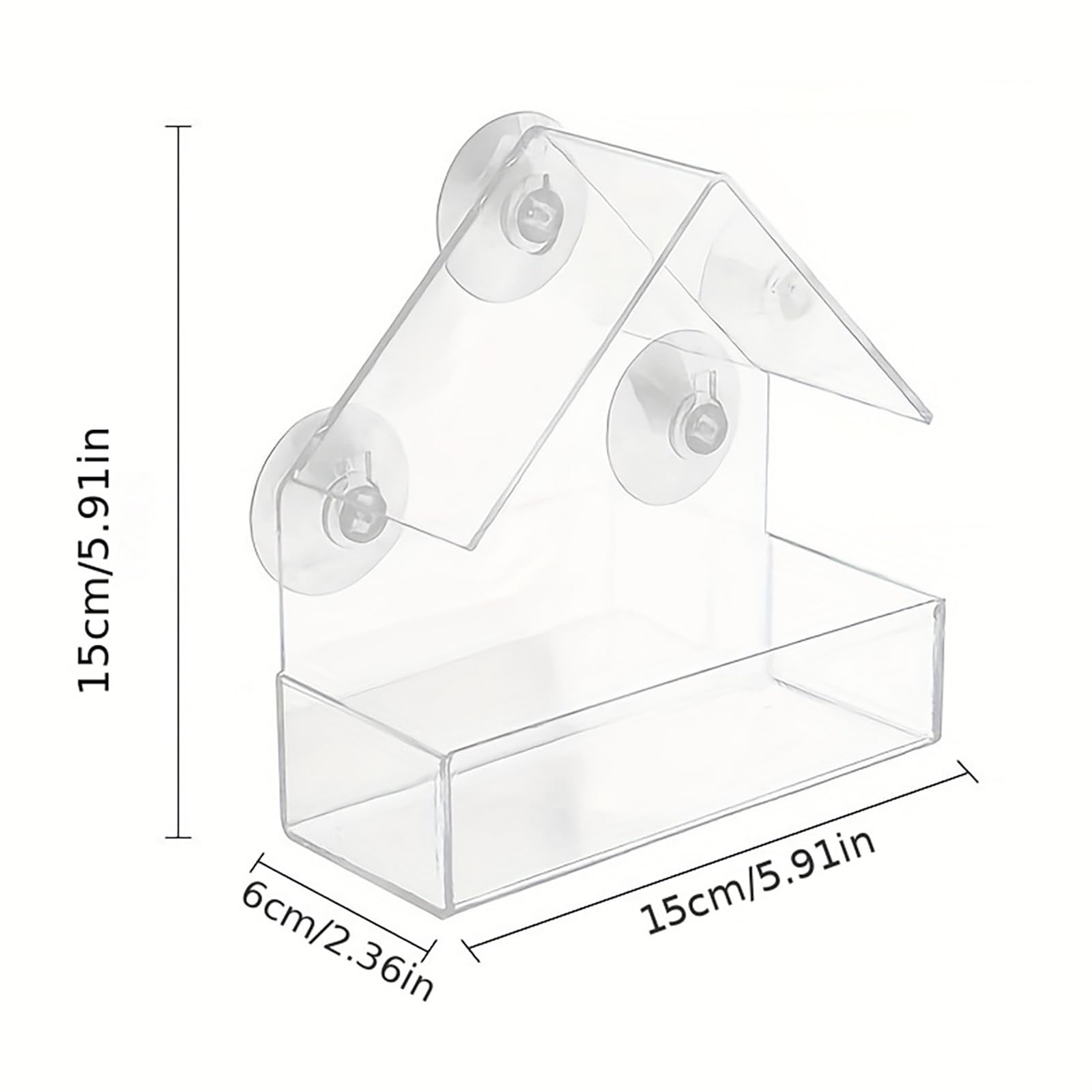 Window Bird Feeder for Outside, Small Acrylic Bird Feeder with 2 Rods, Strong Suction Cups, and Drain Holes - Image 2