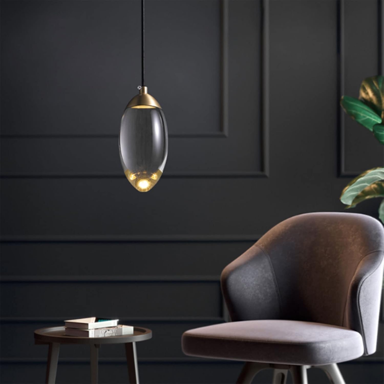 Lampadari a sospensione da comodino in rame for camera da letto, luci a testa singola, bar, corridoio, piccola lampada a sospensione, lampadario moderno a LED con sfera di cristallo,luce della cucina