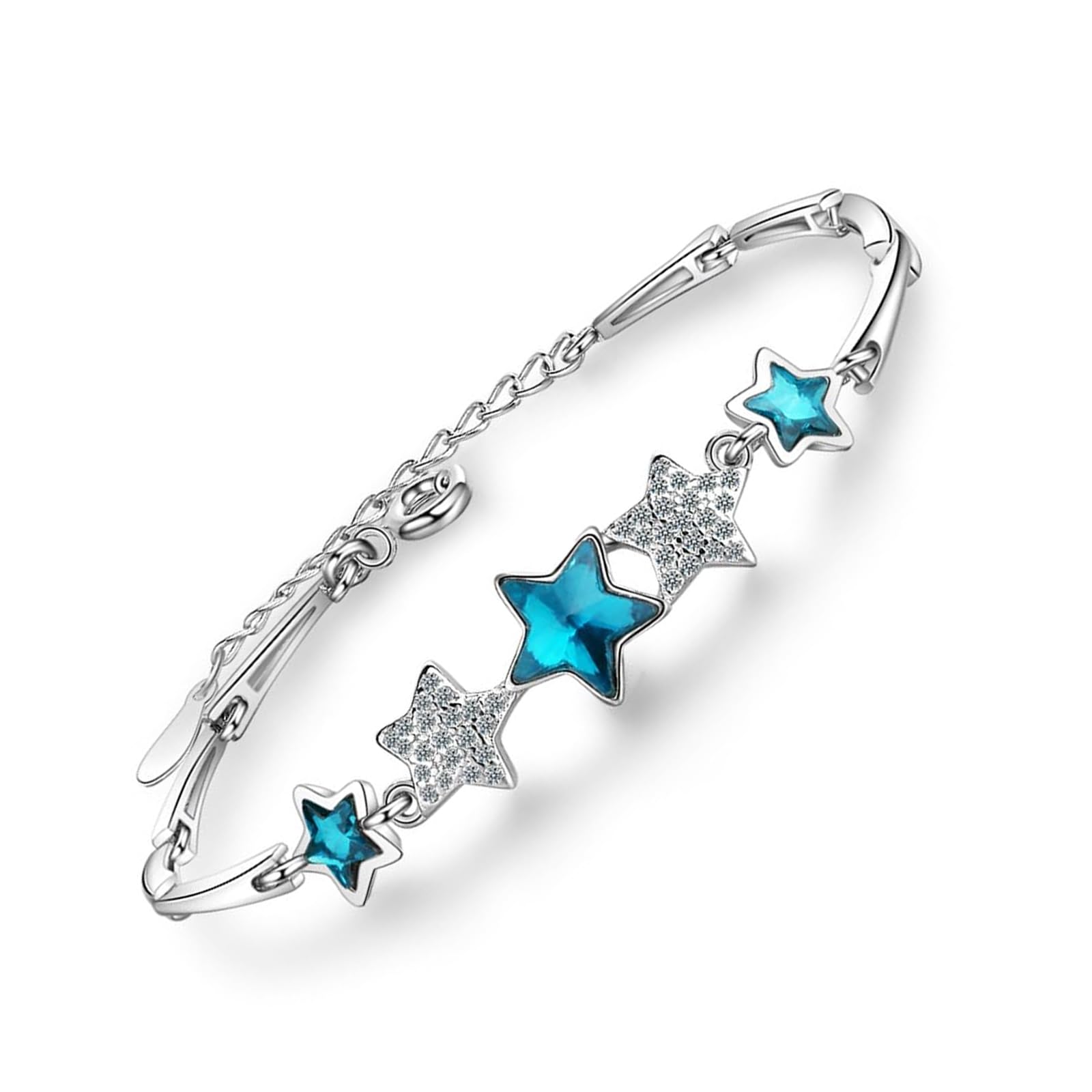 DGUSOPulsera Plata Mujer, Pulseras Personalizadas, Pulsera Plata Mujer 925 Pulsera de Estrella Azul para Damas, NiñAs, Mamá, Regalos Conmemorativos