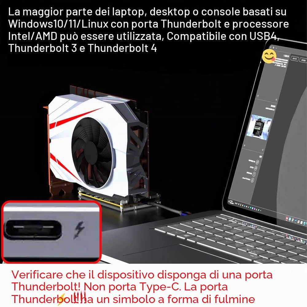 PCIE 3.0 x16 22Gbps eGPU DOCK, cavo Thunderbolt 4, compatibile con GPU esterna Intel AMD scheda grafica per console laptop Windows con Thunderbolt 3/4 USB 4, alimentato da CPU PD/8Pin/Molex/DC5521