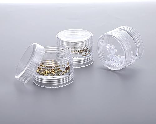 Vista 35 de Hipiwe Paquete de 2 tarros redondos de plástico transparente con 5 ranuras, organizador de accesorios para manualidades, caja organizadora de joyas