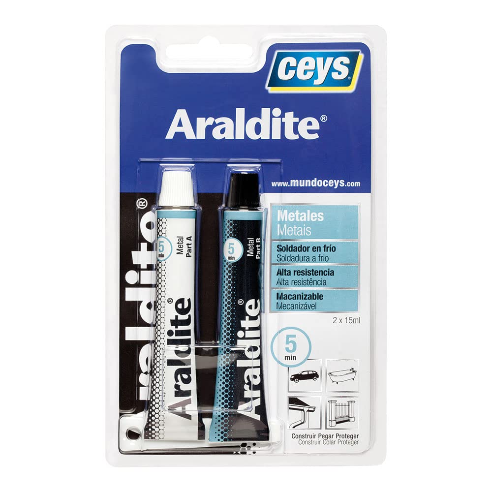 Ceys - Araldite adhesivo bicomponente para metales - Soldador en frío - Alta resistencia - Macanizable - Azul - 2x15 ML