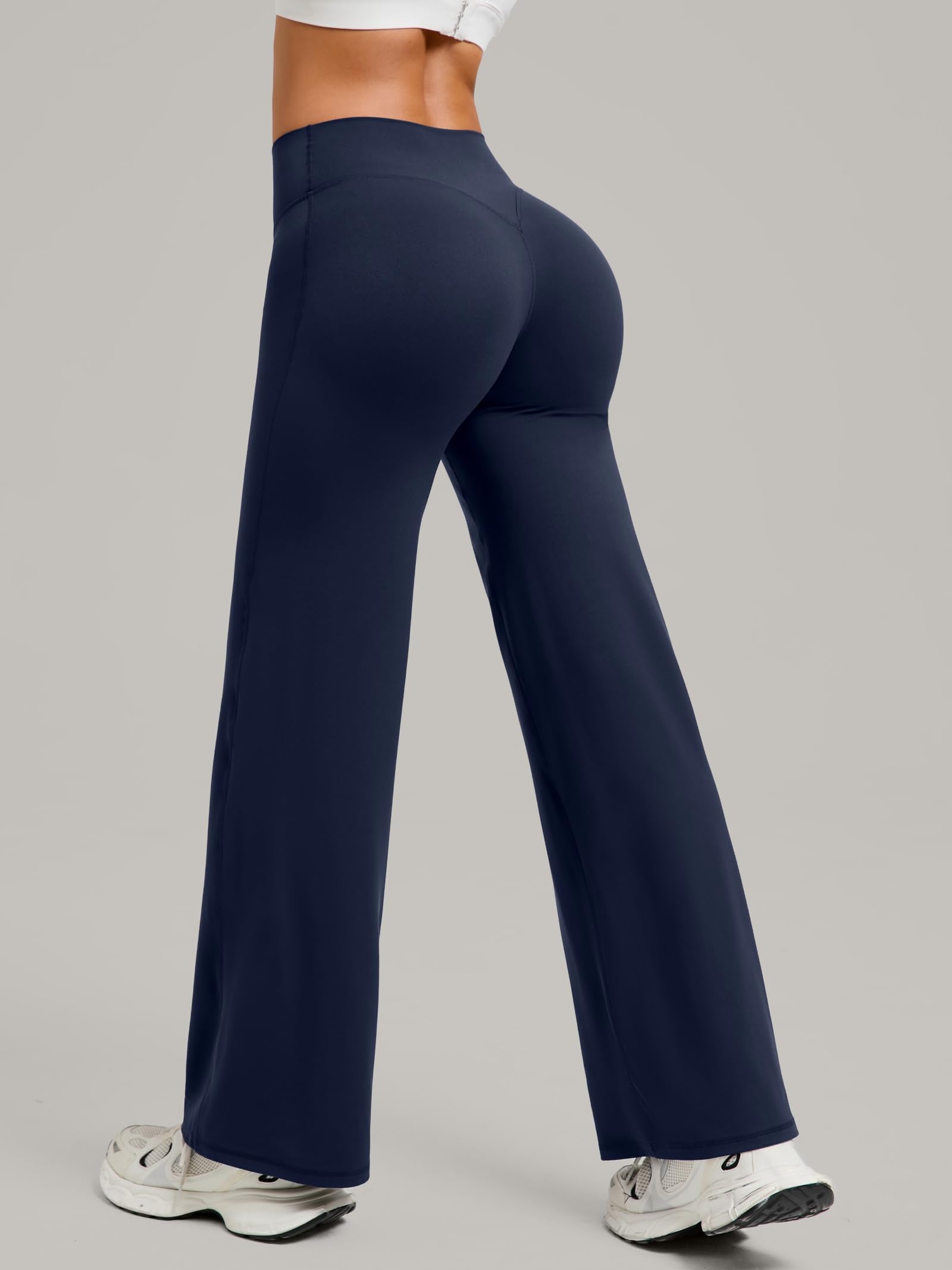 Odizli Yogahose Damen Lang High Waist Blickdicht Yoga Gym Sport Straight Leg Hose Scrunch Leggings Schlaghose