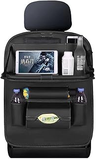 SOONHUA Organizador de banco traseiro de carro, protetores de assento traseiro com bandeja dobrável caixa de lenços para assento traseiro tapetes organizadores de carro acessórios de viagem com suporte para guarda-chuva de garrafa de água