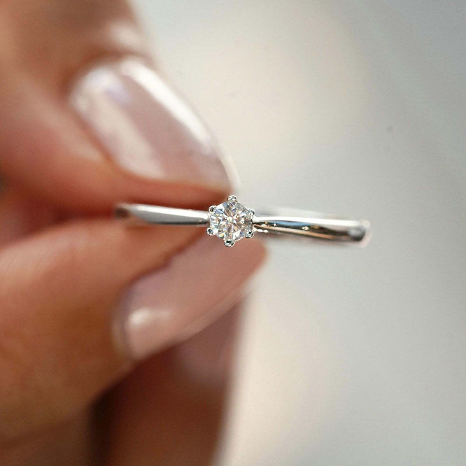Anillo de oro para mujer, anillos de boda de oro auténtico solitario con diamante de 0,1 quilates cultivado en laboratorio, anillo de boda para mujeres