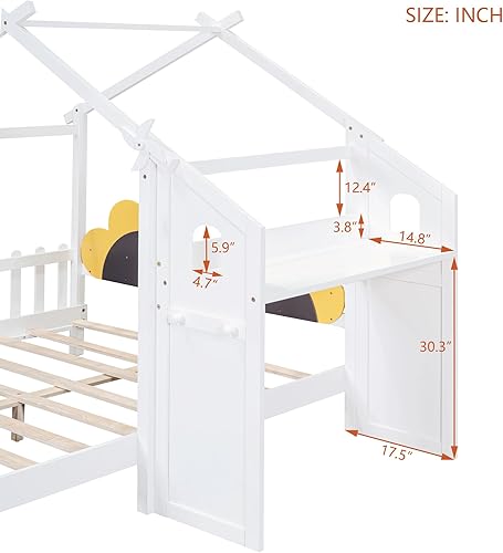 Miniatura 254 de Cama de casa de tamaño individual con 2 cajones, marco de cama de madera y barandilla de seguridad. Ahorra espacio, ideal para el dormitorio de un