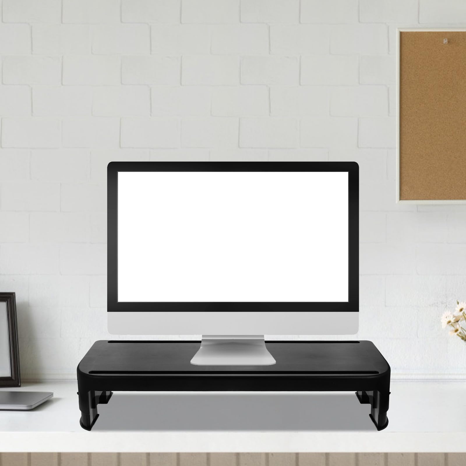 Supporto per Monitor del Computer Regolabile in Plastica Nero, Scaffale Alza Monitor per Organizzare Scrivania Posizionamento Stabile, per Ufficio