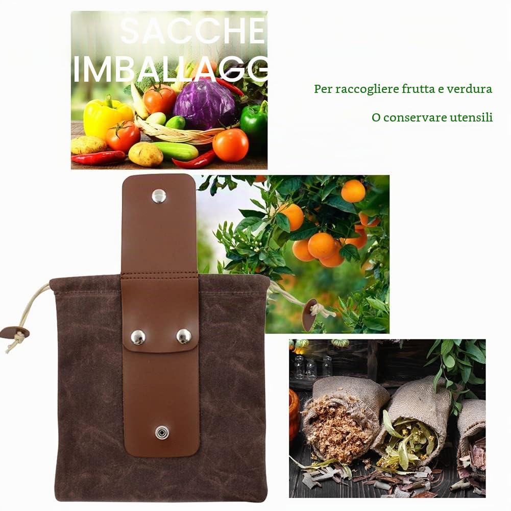 Borsa per foraggiamento in tela cerata, pieghevole, per campeggio, attività all'aperto, per conservare funghi, impermeabile, in pelle per bushcraft, marrone, per viaggi, campeggio