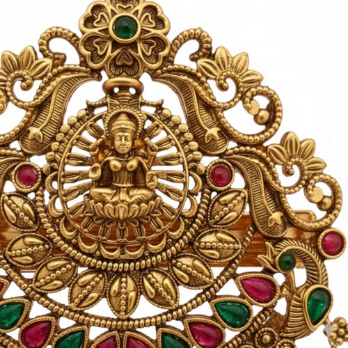 Image of Antique Gold Temple Hair Barrette | Bridal Bun Pin for Saree Hairstyles (Design 1)