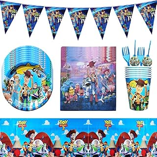 USCW Toy Story Party Supplies, Toy Story Party Tableware Birthday Party Supplies Decor Set Plates Paper Cups Napkins Straws Table Cloth for Children's Birthday Party, Party Decor, Baby Shower