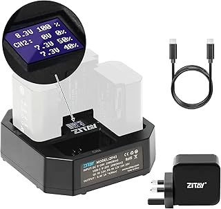 ZITAY NP-FZ100 Battery Charger 4 Way PD Fast Charge NPFZ100 (With 65W Adapter) Type-C and DC for Sony Alpha A7III A7SIII A7RIII A7RIV A9II A9R A9S A7R3 A7S3 FX3 A7C A6600