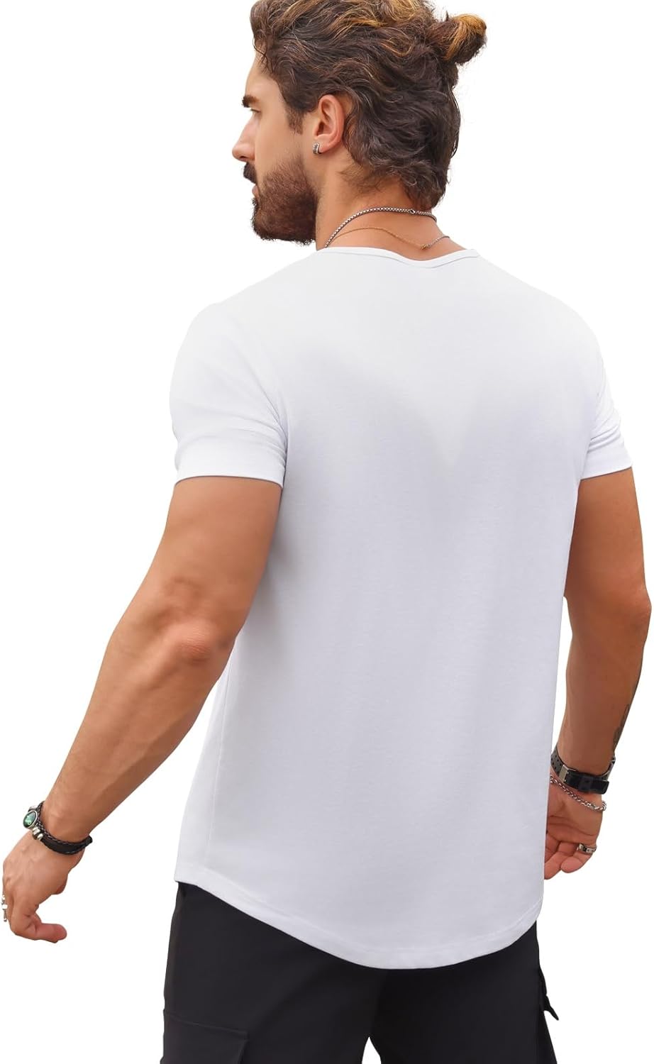 Mens V-Neck T Shirts Casual Fashion Longline Shirt Tee for Men - Image 4