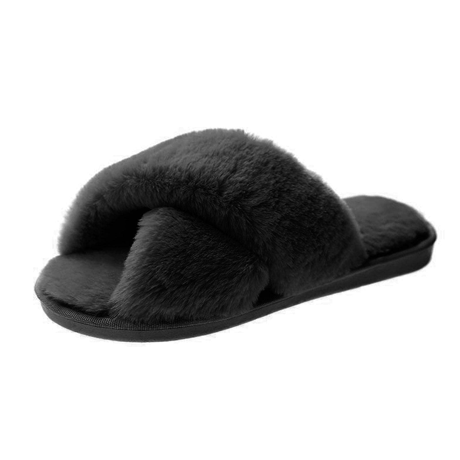 GenericWomen Plush Slippers Slip Protection, Women Fuzzy Slippers Cross Band Breathable, flat heel Multiple sizes and