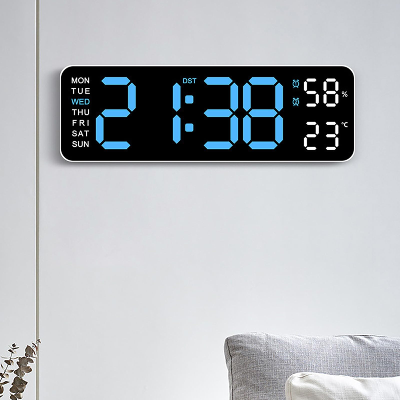 Mhepzol Digital Alarm Clock, Wall Clock Smart LED Display Simple Large Numbers 3 Levels Brightness, Snooze Temperature Humidity display, Modern Electronic Clock for Bedroom Home Living Room Office