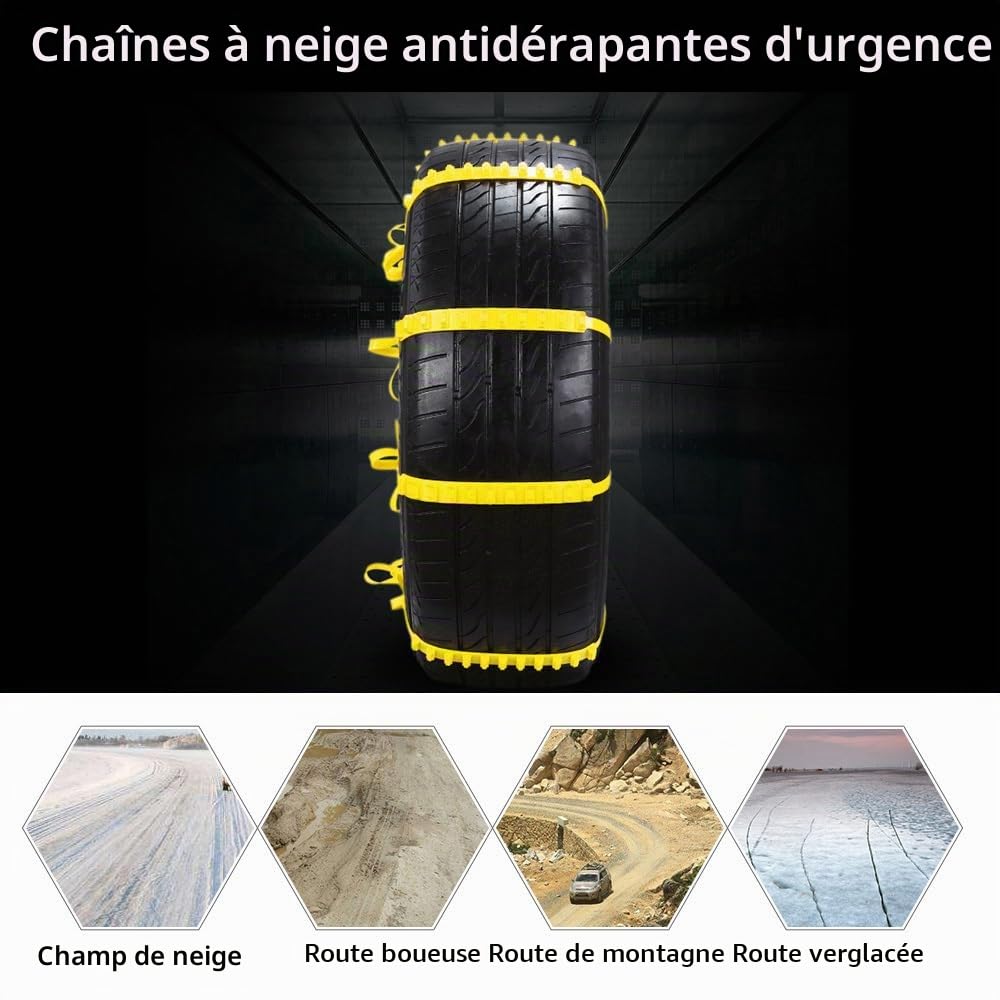 Chaînes à neige Riloer, chaînes de pneu antidérapantes universelles 10 pièces pour urgence extérieure, ceinture de pneu de voiture antidérapante en TPU pour toutes les voitures avec largeur de pneu