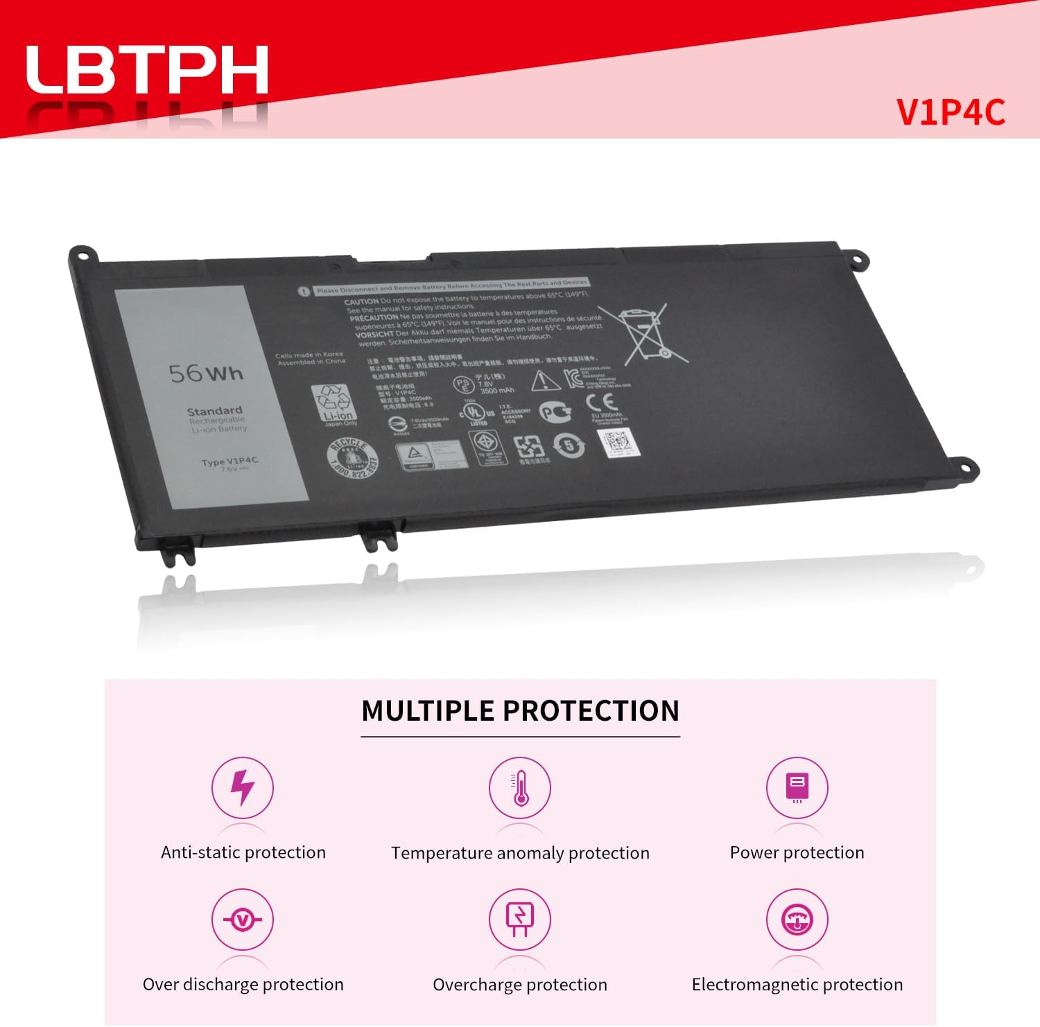 VIP4C V1P4C FMXMT Laptop Battery Replacement for Dell Chromebook 13 3380 Inspiron 7486 serirs 7.6V 56WH