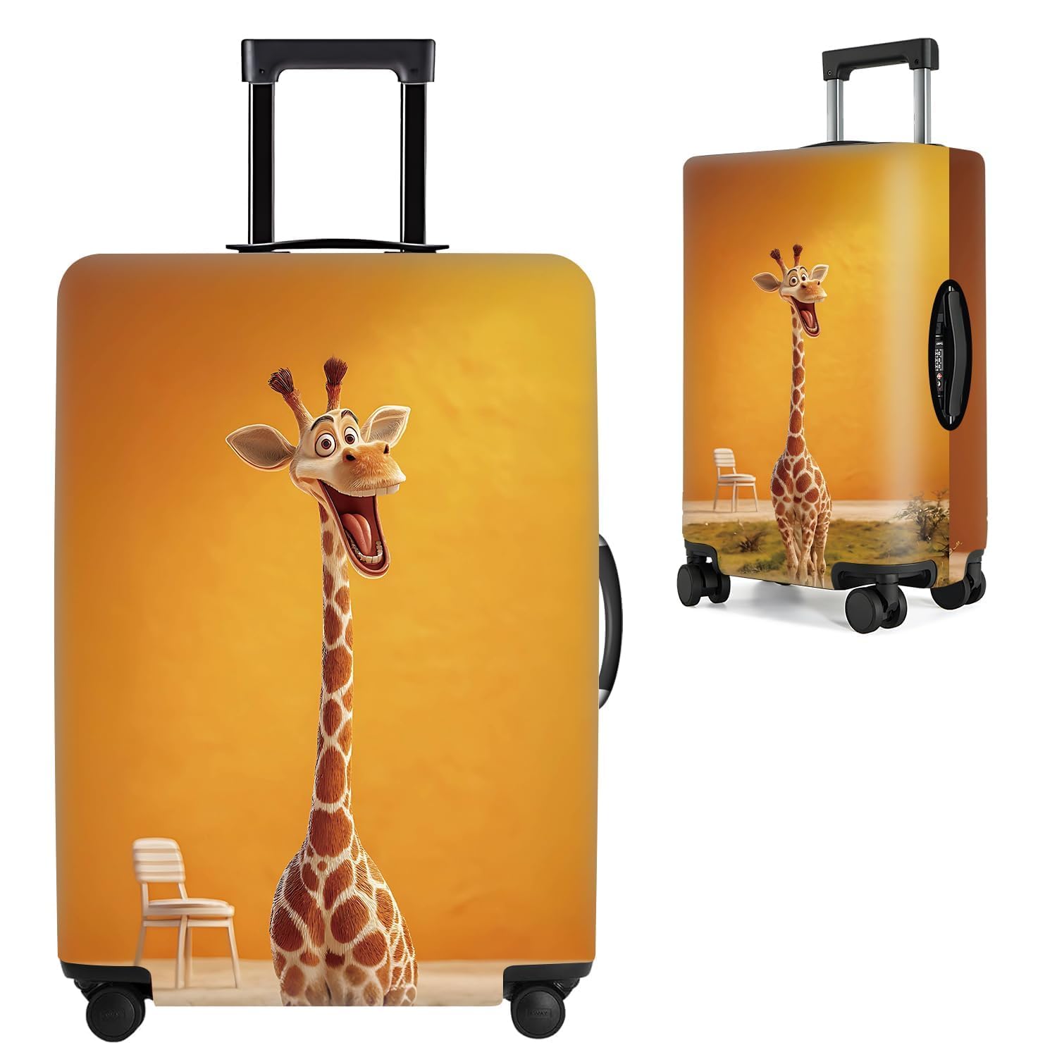 Funny Giraffe Luggage Cover for Suitcase 32-34 Inch – Vibrant Orange Cartoon Animal Travel Luggage Protector – Stretch Washable Anti-Scratch Suitcase Cover,XL