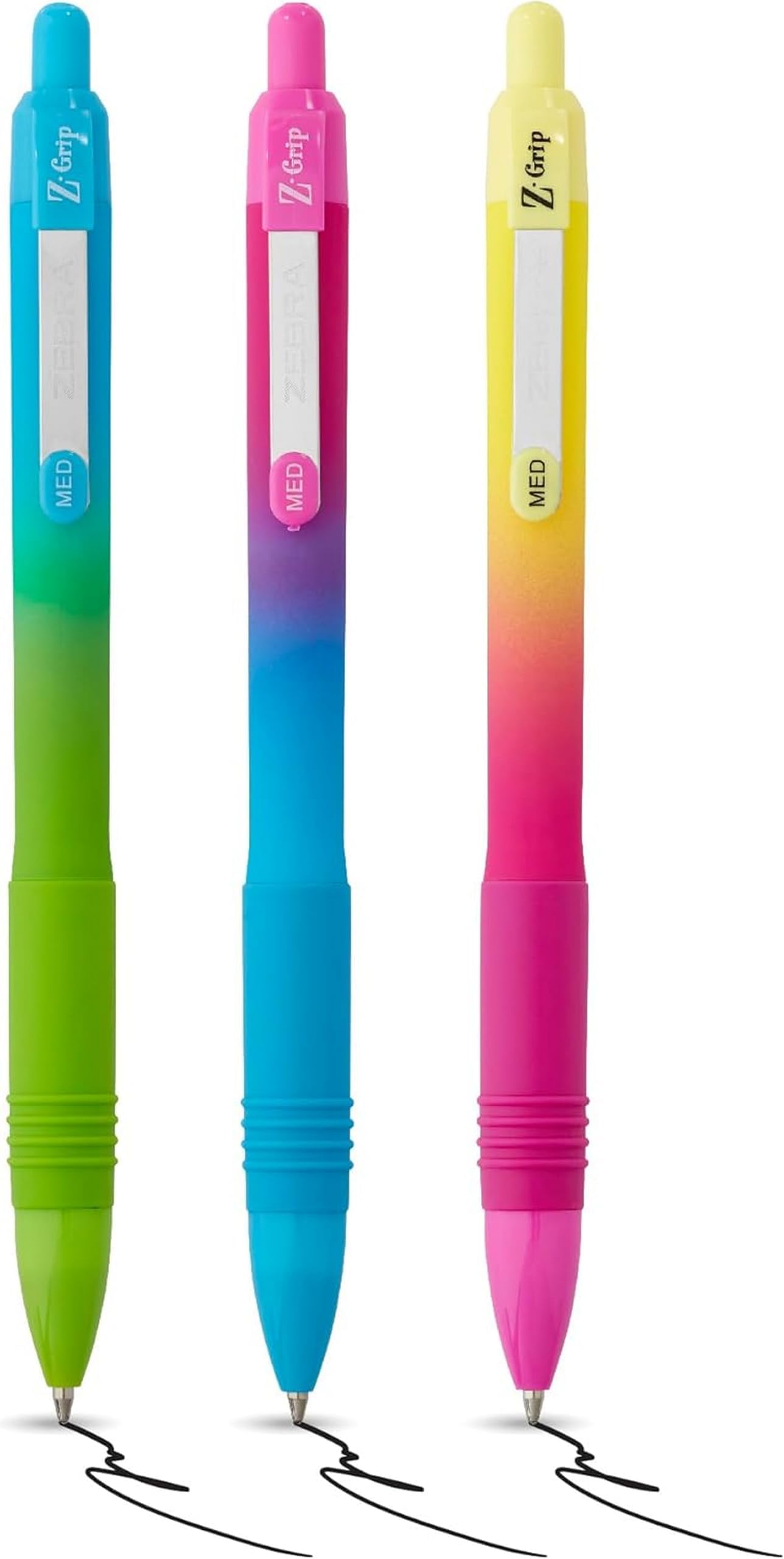 Z-GRIP Soft Touch Black Ink Ballpoint Pens 3pk - 1.0mm Medium Point Retractable Pens with Clip, Smooth Writing Pens with Comfort Grip - 3 Pens Multipack (Ombre Barrel)