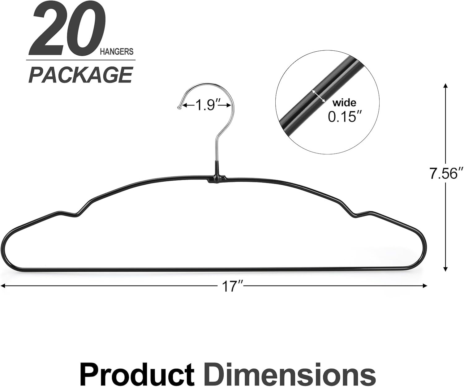 TOPIA HANGER Metal Hangers 20 Pack, Non Slip Clothes Hangers Space Saving, Heavy Duty Rubber Coated Wire Hanger for Coat, Shirt, Dress, Pants-Black, CT12H
