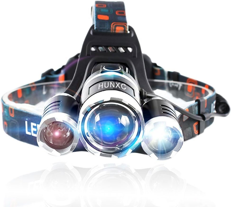 Brightest 4 Modes 3T6 7000 Lumens Headlight Rechargeable Headlamp Waterproof Head Torch Flashlight for Riding Fishing Hunting Travel（Only Headlights）