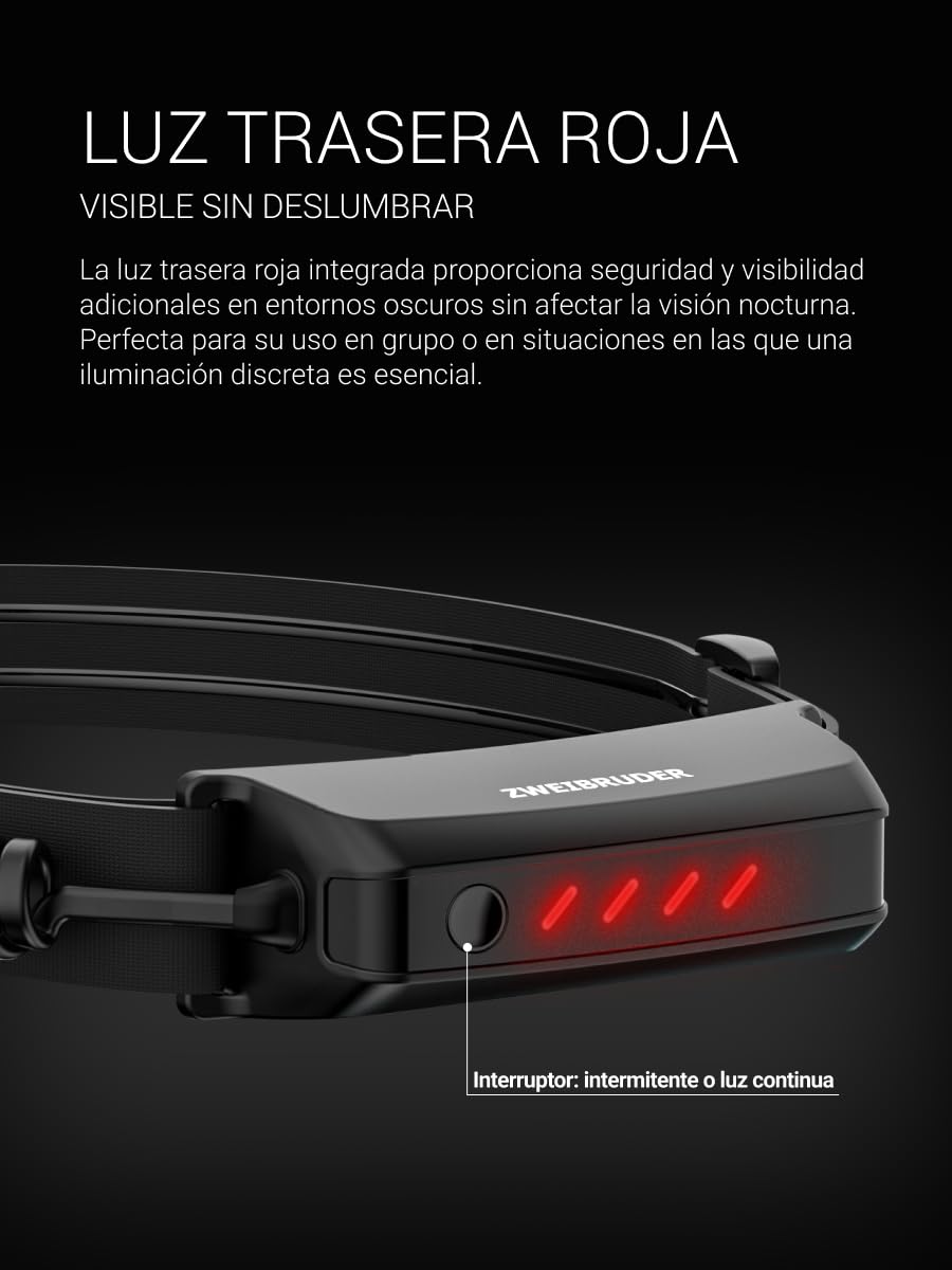 Zweibrüder ZB7H Linterna Frontal LED Recargable 1200 Lúmenes – Linterna de Cabeza con Digital Focus, Luz Roja y Luz Trasera, USB-C Integrado, Ideal para Outdoor, Running y Camping