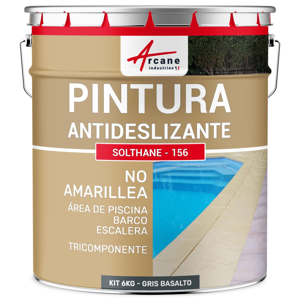 ARCANE INDUSTRIES Pintura antideslizante exterior: para suelos y borde de piscina - SOLTHANE - 156-6 kg Gris Basalto - RAL 7012