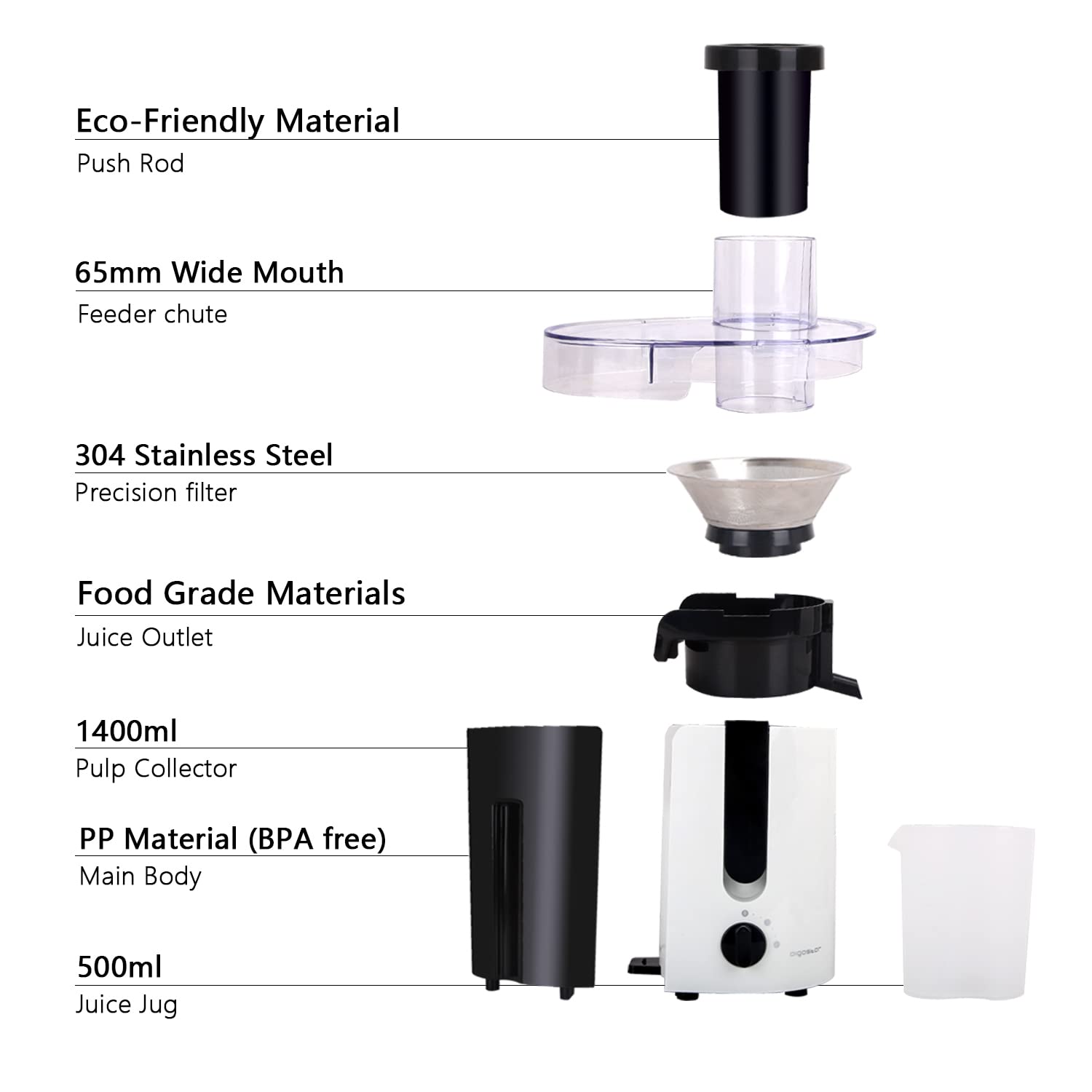 Aigostar Grape 30JDA - Centrifuga ed estrattore con 400W， motore a due velocità， brocca da 0，5L， lame in acciaio inossidabile 304， BPA Free， Design esclusivo