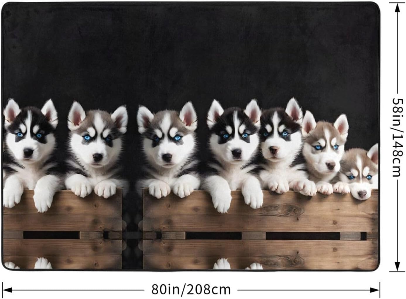 Flannel Non-Slip (Husky Puppies Dogs) Rug Pad 80×50in Soft Washable Protective for Hardwood Floors Bedroom Bathroom Living Room