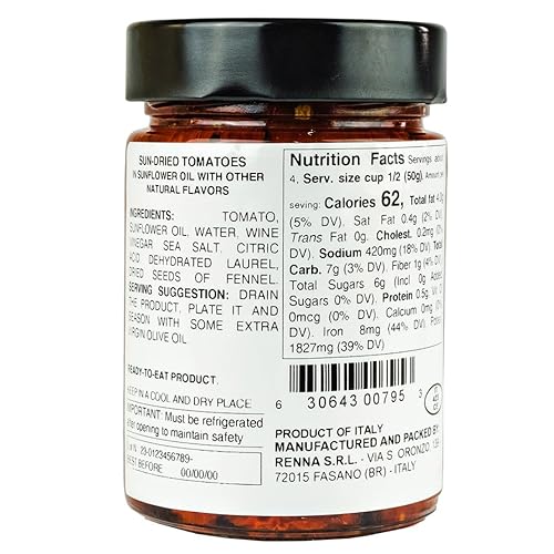 Miniatura 2 de Renna, Tomates asados al fuego a la parrilla en conserva en aceite, 10.58 oz, Producto de Italia, Semisecados, Pomodori, Experimente los ricos