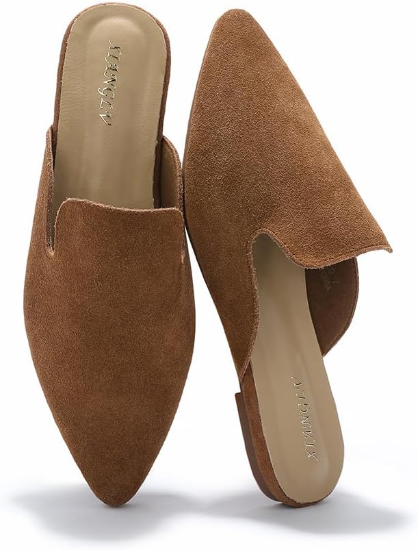 Women's Mules Pointed Toe Comfortable Casual Slip On Flat Shoes Slippers Backless Loafer Shoes
