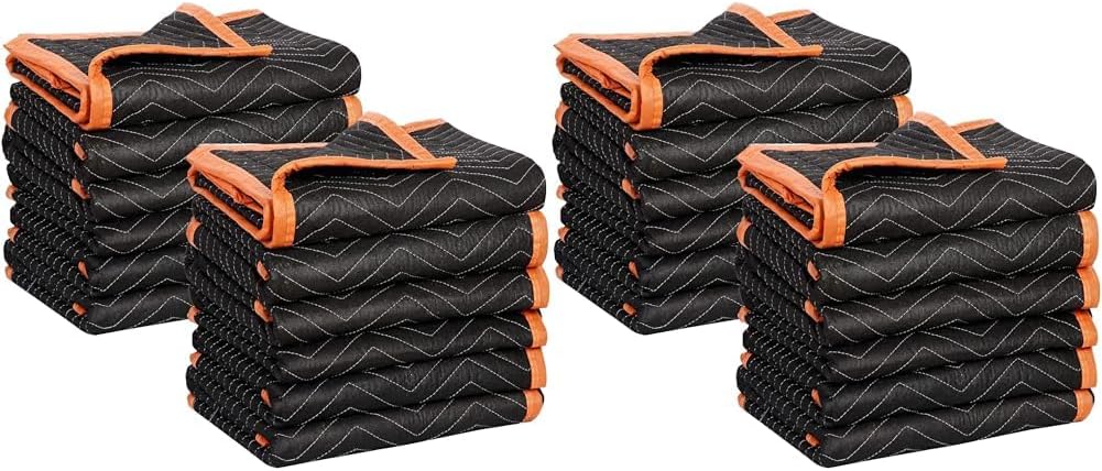 SIMPLI-MAGIC 79523 Heavy Duty Padded Moving Blankets, Black/Orange, 72” x 80”, 12 Pack & 79522 Heavy Duty Padded Moving Blankets, Orange/Black, 72” x 80”, 6 Pack