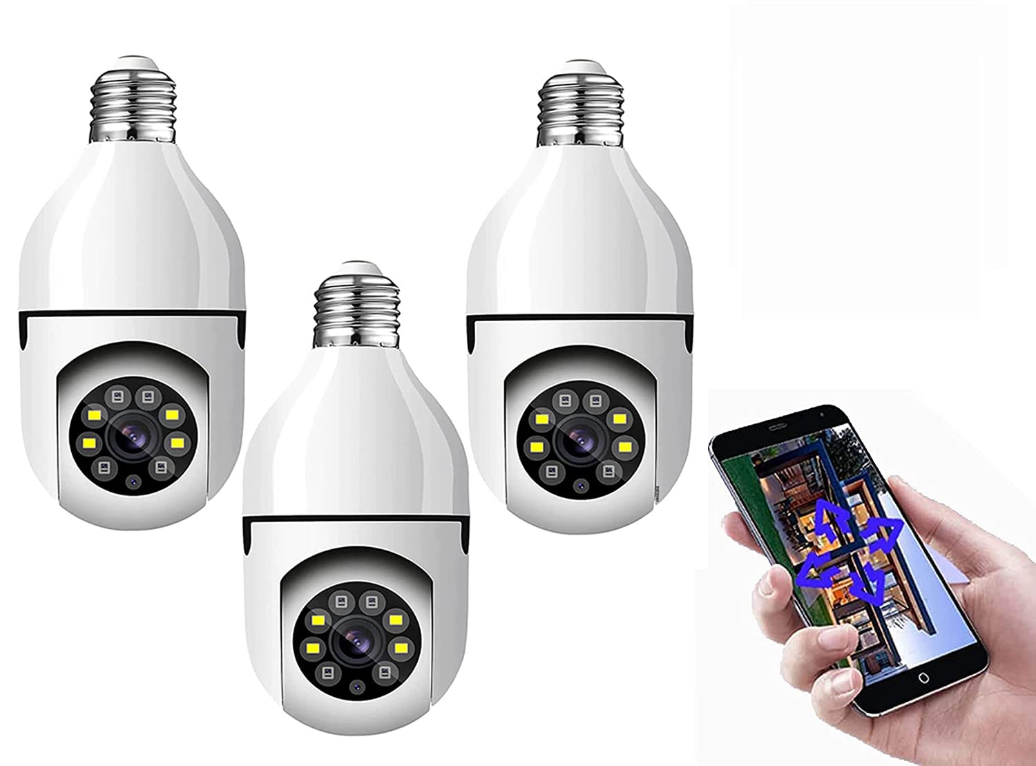 3pcs 360° bulb camera surveillance con controllo remoto via app 1080p