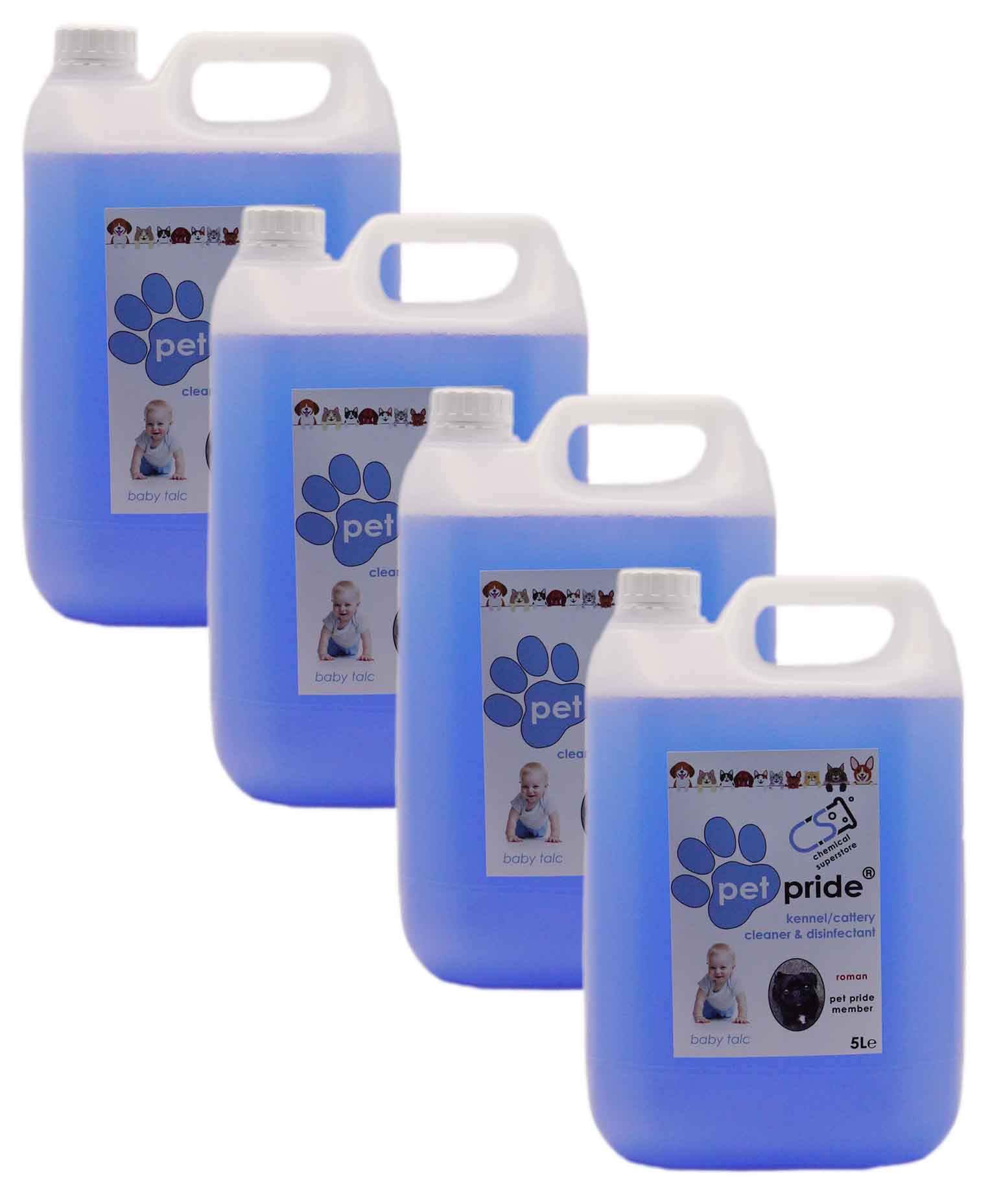 Chemical Superstore 4 x 5L Pet Pride Kennel, Cattery Disinfectant, Cleaner, Deodoriser - VARIOUS (Deodoriser BABY TALC)