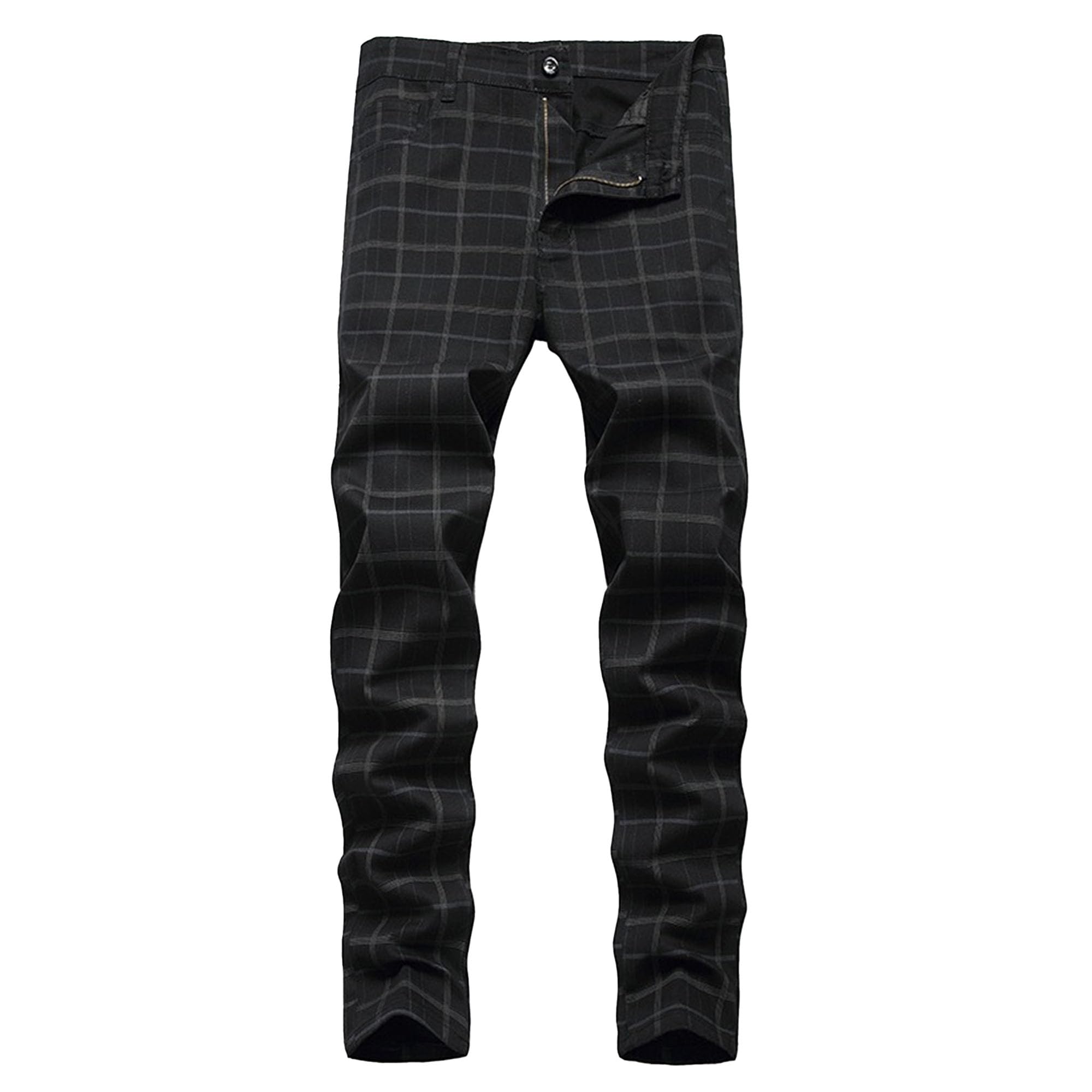 Pantaloni da uomo a quadri dritti in tartan chino da uomo slim fit pantaloni da lavoro piatti sul davanti