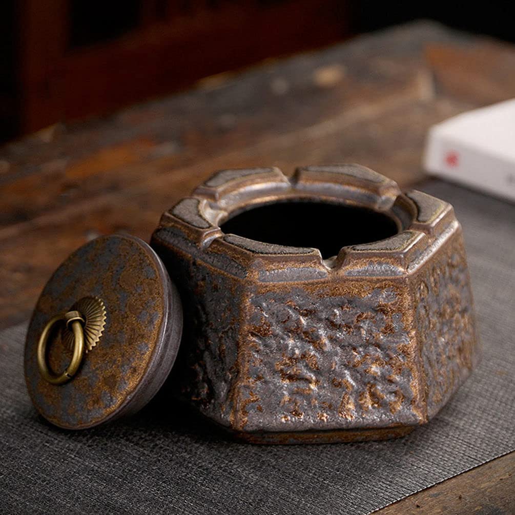 Portacenere Posacenere con Coperchio in Ceramica Posacenere da Esterno Posacenere Esagonale Posacenere retrò Posacenere in Ceramica Grezza Decorazione familiare Decorazioni