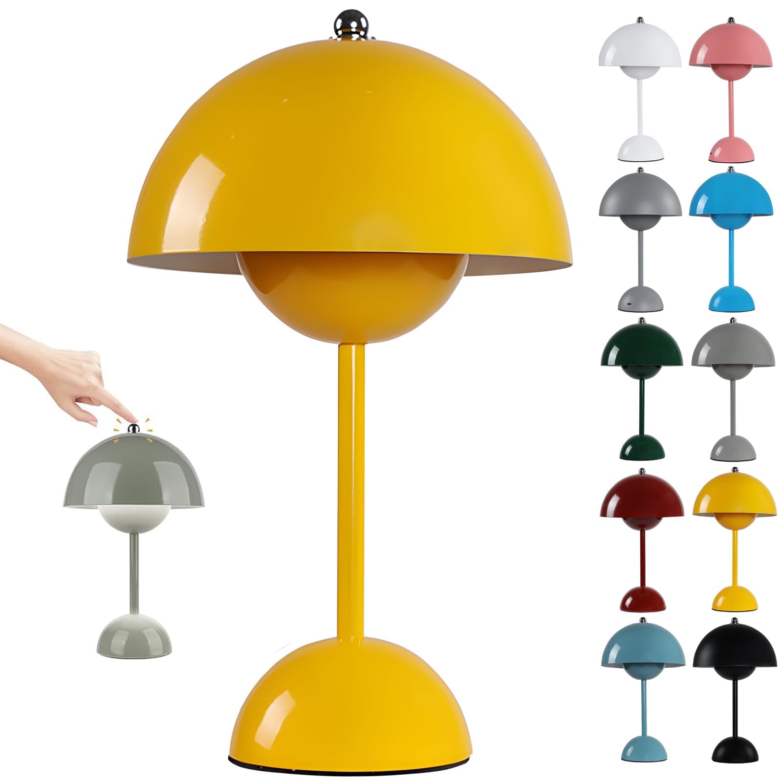 Hskjtt Yellow Rechargeable Led Mushroom Lamp, Wireless Flowerpot Table Lamp Touch Dimmable Table Lamp With 3 Brightness Modes Bedside Lamp Mushroom Lamps Desk Lamp,