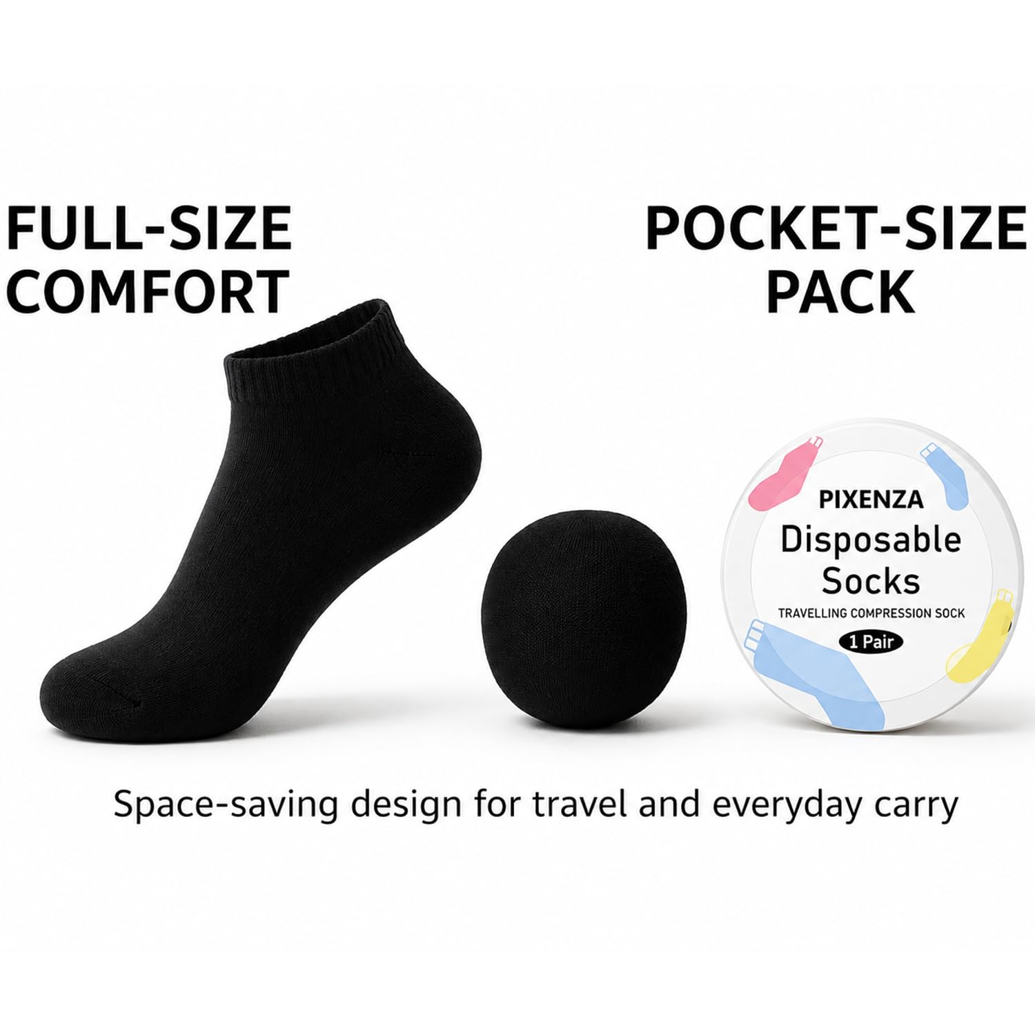 PIXENZA Travel Disposable Socks for Men & Women, Lightweight and Breathable Cotton Socks, Ideal for Travel, Sports, Camping & Hotel Use. Portable & Comfortable Fit (Pack of 5 Pair) 1