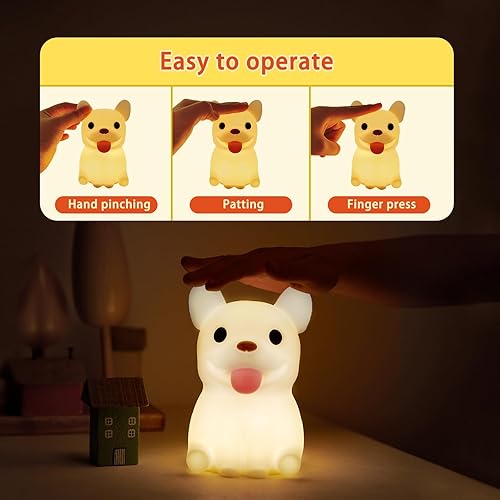 Miniatura 4 de QANYI Luz de bulldog francés, linda lámpara de silicona con diseño de animales de perro con recargable para escritorio, mesa, sala de estar,