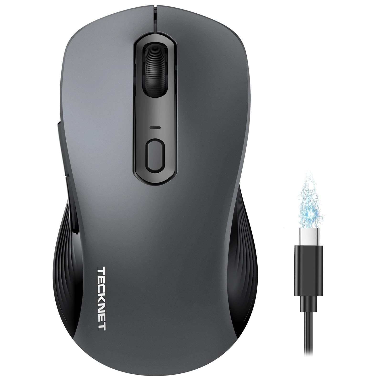 Photo 1 of TECKNET Rechargeable Bluetooth Mouse, [ USB + BT5.0 + BT3.0 ] Wireless Mouse, Ergonomic Design, Silent Click, 6-Level 4800 DPI Wireless Mice, 3-Device Switching for Laptop, Computer, MacBook?Grey?