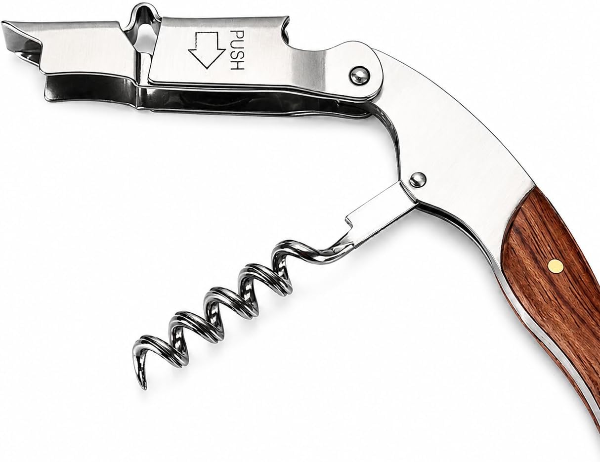 2 Packs Wine Corkscrew -Multifunction -Portable Screw Foil Cutter Wood Handle Bottle Opener (2 Packs)