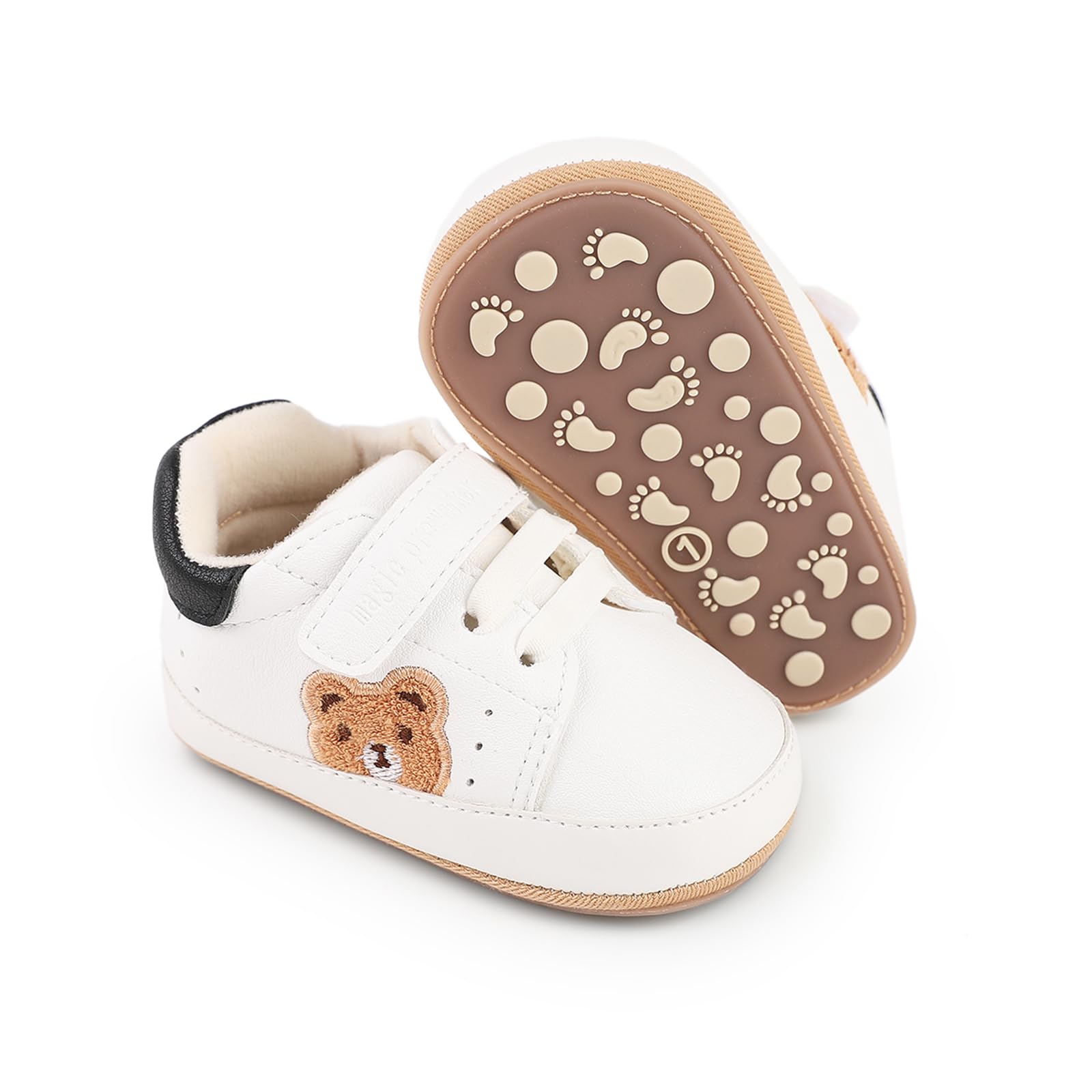 Infant Baby Boys Girls Moccasins Sneakers Bear Embroidery Soft Sole Flat PU Leather Anti-Slip Prewalkers Pram Toddler Trainers Run First Walker Shoes for 0-18 Months — view 6