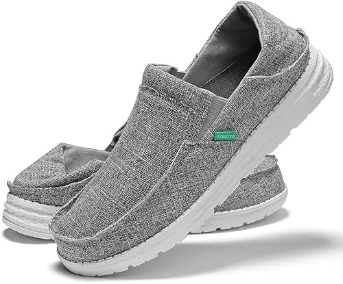 Miniatura 8 de JXRUXZO Men's Slip on Cloth Shoes Plantar Fasciitis Canvas Loafer Shoes with Arch Support Insole,Casual Comfort Slippers Soft Outdoor Boat Shoes