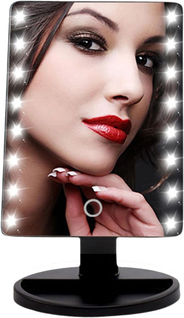 KOZYHOUSE LED Lighted Makeup Mirror, Makeup Organizer, Cordless Vanity Mirror,Touchable Screen with Brightness Adjustable,Lighted with dimmer for Waxing, Flossing,2 switches Control only(Black,1Pack)