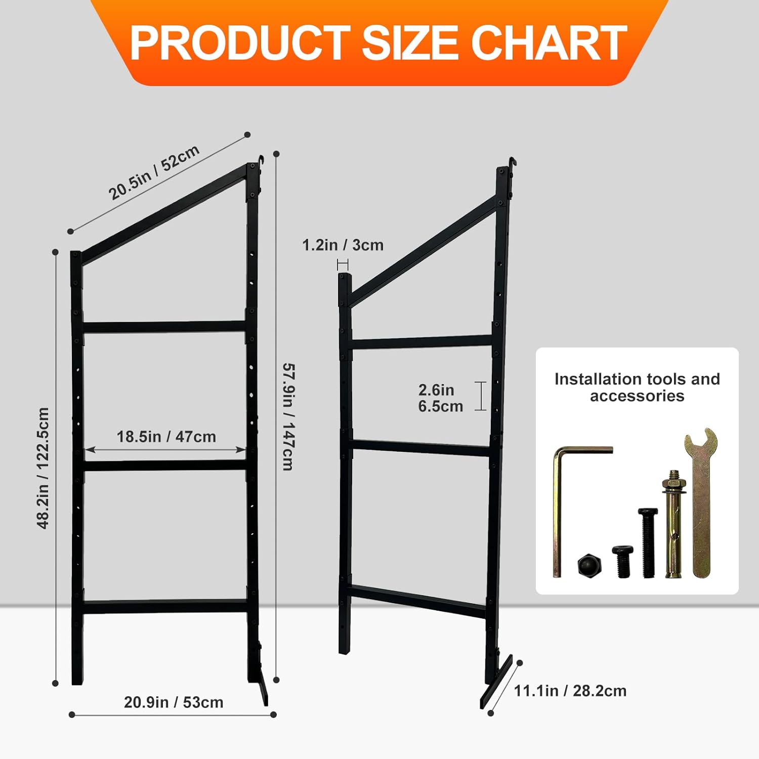 Shipping Container Shelving - Adjustable 3 Tier Industrial Cargo Storage Brackets, 20.9(D)×57.9(H) inch, (Bearing Capacity: 1500 Pounds)