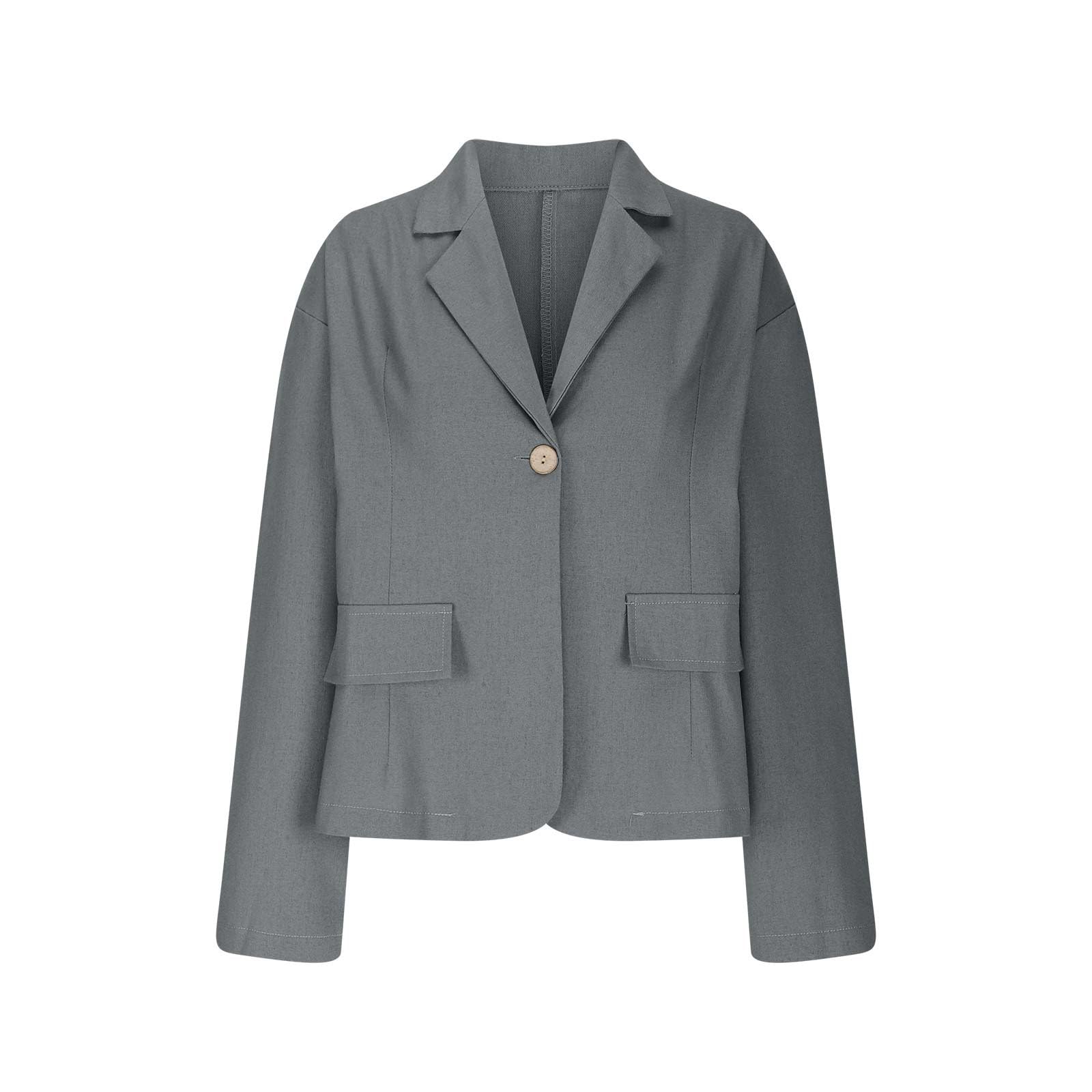 Blazer Damen Elegant Leichte Bürojacke Einreihig Anzug Strickjacke Blazer Revers Vorne Offen Anzug Mantel Business Strickjacke 3/4 Ärmel Leinen Bluse Sommer Leinenbluse Leinenhemd Anzugjacke
